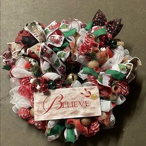 Festive Holiday Wreath with Believe Sign